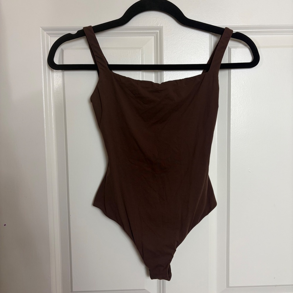 SkimsTank Bodysuit Chocolate Brown Square Neck Low Back XS